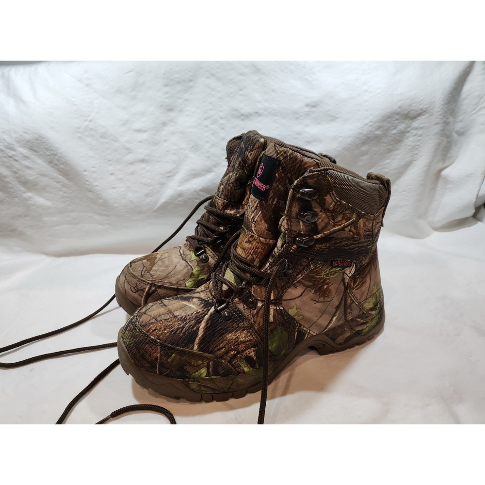 Ladies-Game Winner Waterproof Brown/ Green Camo High Top Lace Up Shoe Size 11D-9